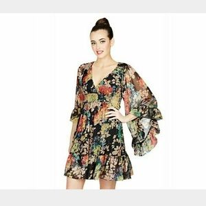 Betsey Johnson Floral Chiffon Bell Sleeve Dress